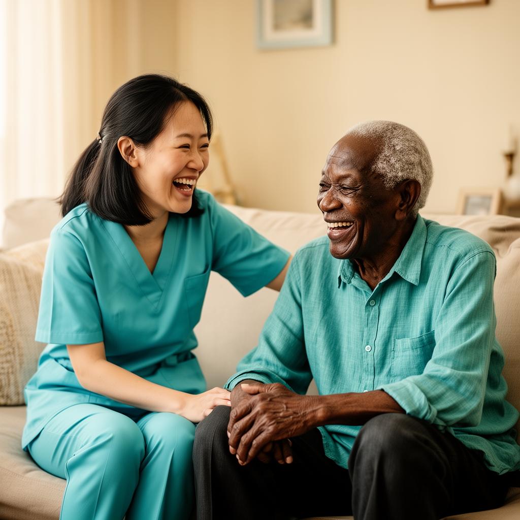 Caregiver and senior in a warm shared moment
